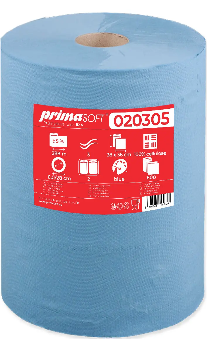 8– Industrierolle IR V primaSoft, 288 m, 3-lagig, ganzlagig, blau, Ø 28 cm